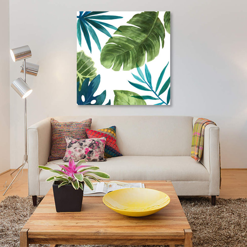 « tropical leaves ii », impression sur toile, H 26 po x l 26 po x p 1,5 po, Pas de tapis, Toile tendue
