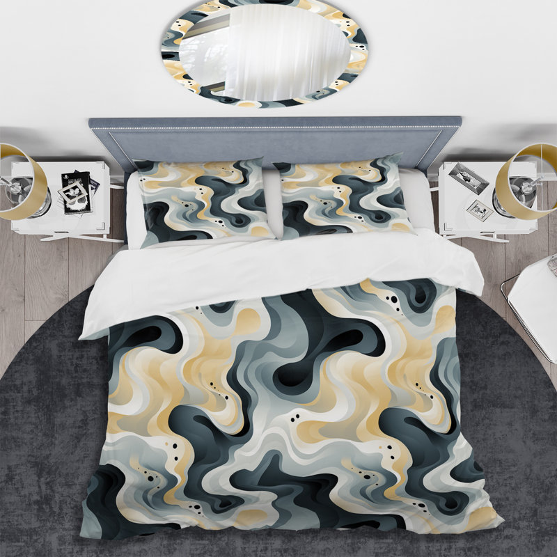 Whispering Abstraction II - Ensemble de housse de couette à motif abstrait - Microfibre de polyester