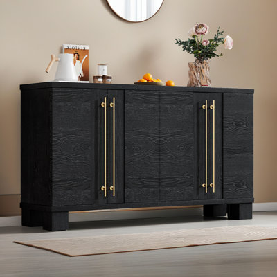 60" Gold Sideboard Buffet – Wood Storage Cabinet w/ Adjustable Shelves, Traditional Style, Dining/Kitchen/Living Room
