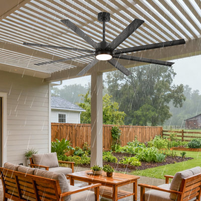 Grand ventilateur de plafond imperméable 65 "/ 72" avec lumière et télécommande | 8 grandes pales en aluminium à débit d'air élevé, 6 vitesses par minute | Moderne industriel intérieur / extérieur moderne pour la maison, le bureau, les espaces commerciaux, le porche, le garage, le magasin
