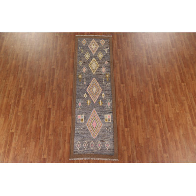 Tapis gris gris en laine noué à la main 3 x 10