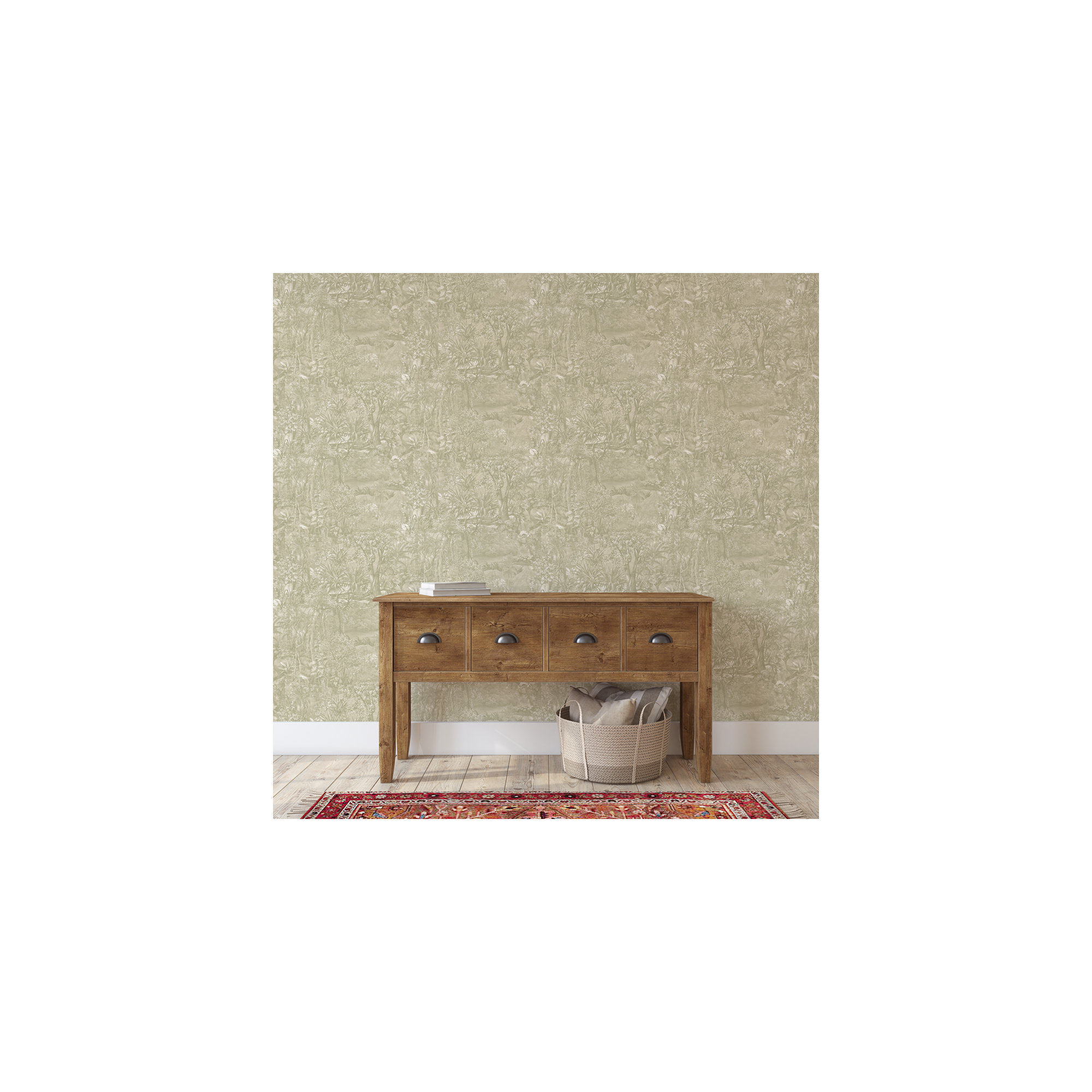 Jungle Toile Peel and Stick Wallpaper, Moss Green Toile, 16.5" L x 20.5" W