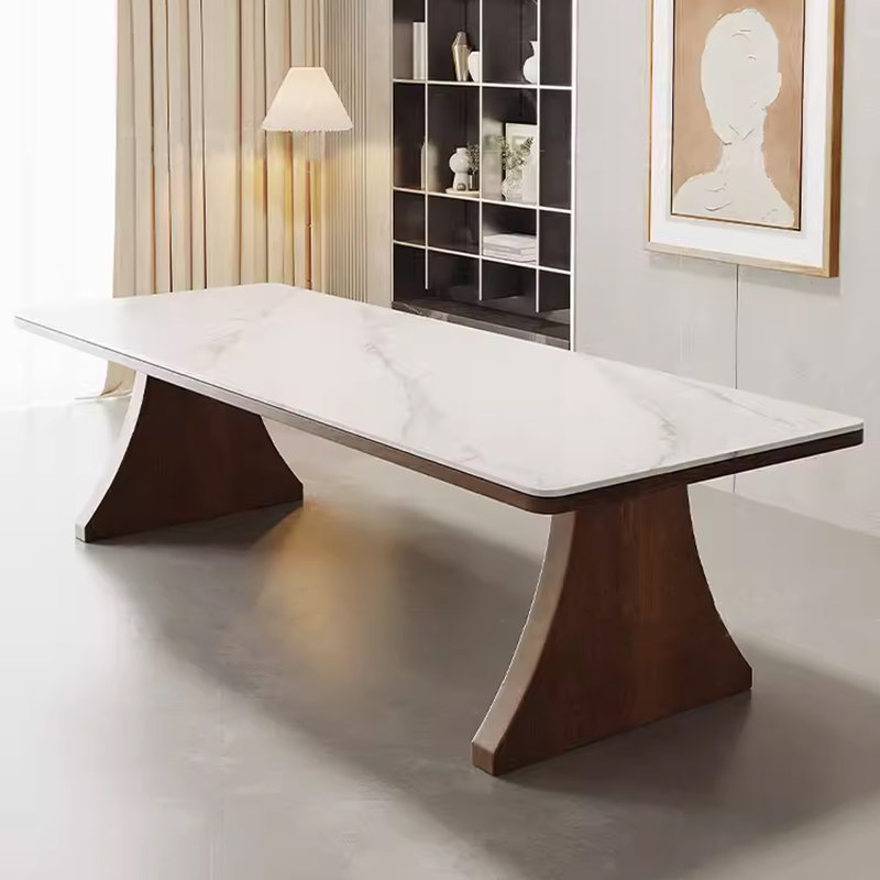 Table de salle à manger simple en bois massif et en pierre frittée, H 29,53 po x L 59,06 po x l 27,56 po