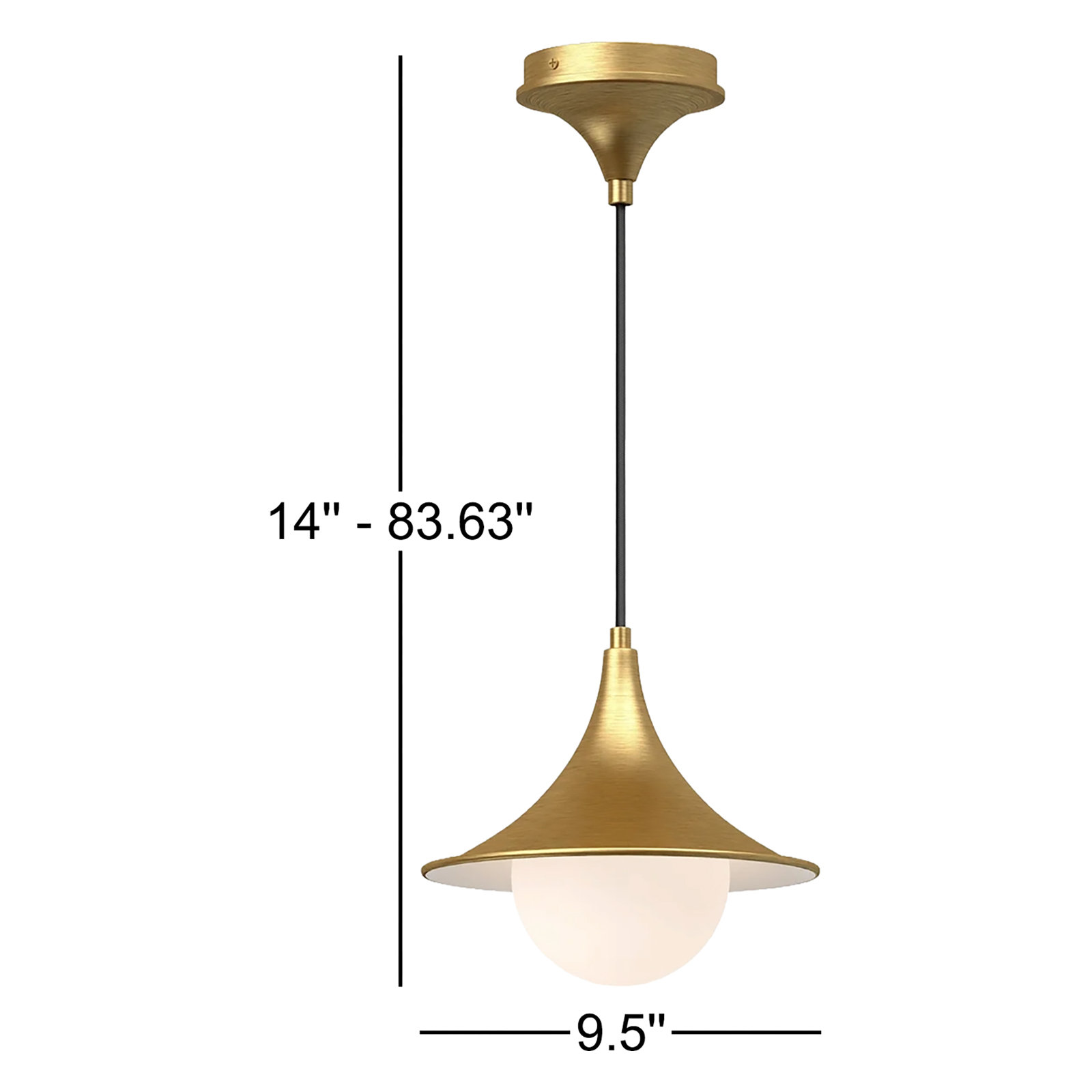 Hermit Single Light Glass Pendant, Brushed Gold/Opal Matte Glass, 83.63" H x 9.5" W x 9.5" D