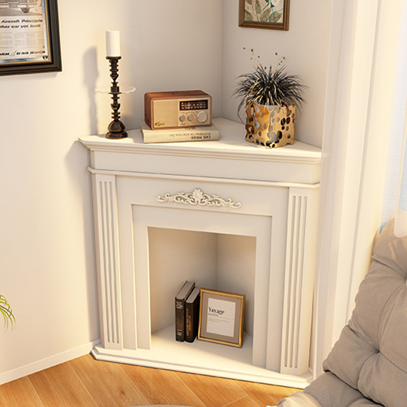 Beige Solid + Manufactured Wood Freestanding Fireplace, 39.37" H x 23.62" W x 23.62" D