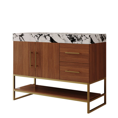 36" Modern Free-Standing Bathroom Vanity with Seamless Ceramic Sink & Sintered Stone Top