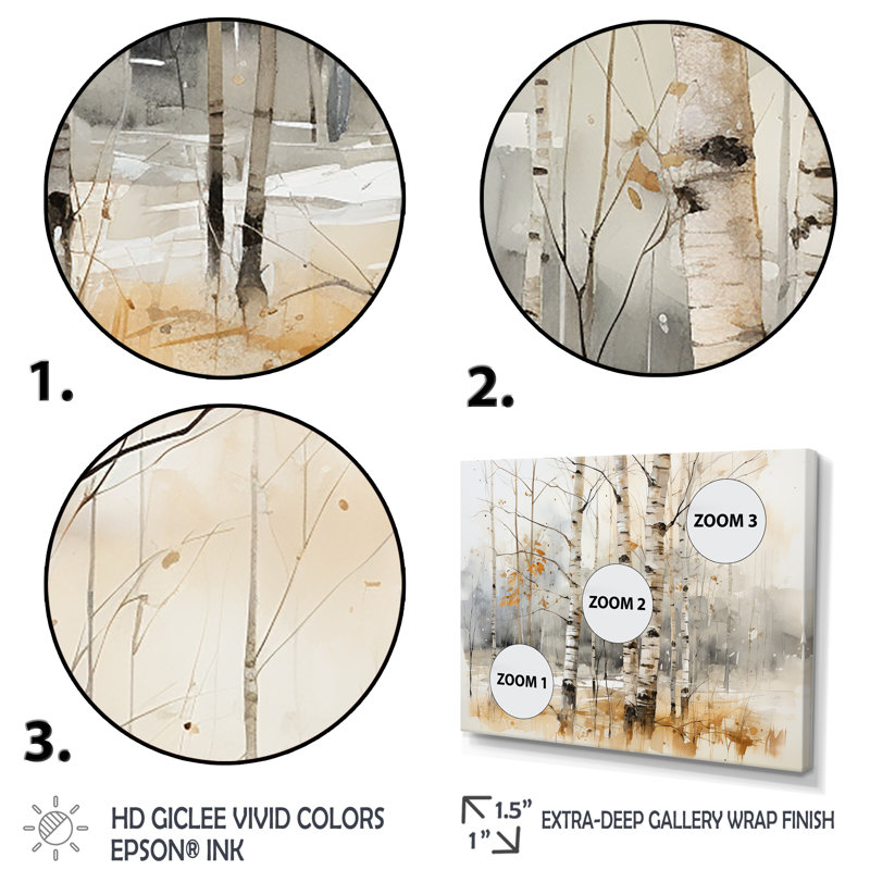 «Winter Birch Wood Forest I - Tree Birch», art mural, Cadre d'angle fermé noir, H 34 po x l 44 po x P 1,5 po