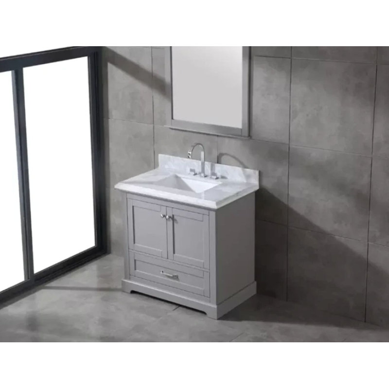 Ensemble de meuble-lavabo simple en bois massif de 36 po avec rangement Maredo, miroir non inclus, gris