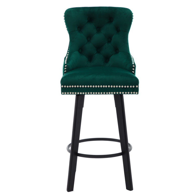 Tabourets de bar en velours avec boutons, anneau en métal, base pour bistro, bar pour la maison, îlot de cuisine avec rotation à 360 degrés sans effort