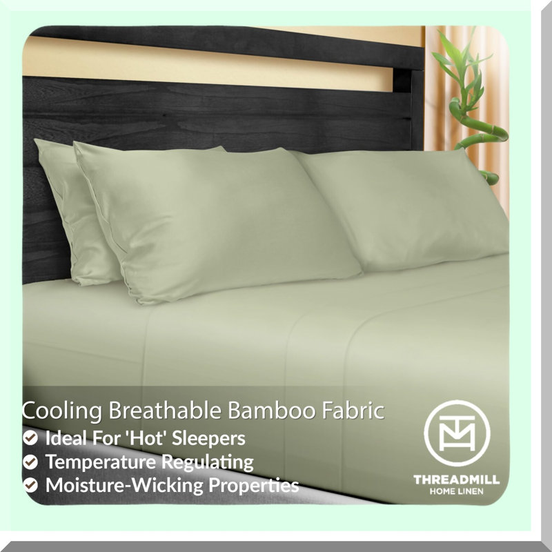 Cooling Bamboo Silk Pillowcase Set - Standard Size 2 Pack, Soft Breathable Pillow Cases with Envelope Closure for Standard Queen Pillows