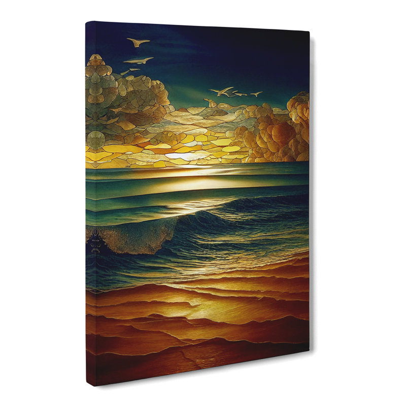 Seascape Ocean Stained Glass - Wrapped Canvas, 50cm H x 35cm W x 3cm D