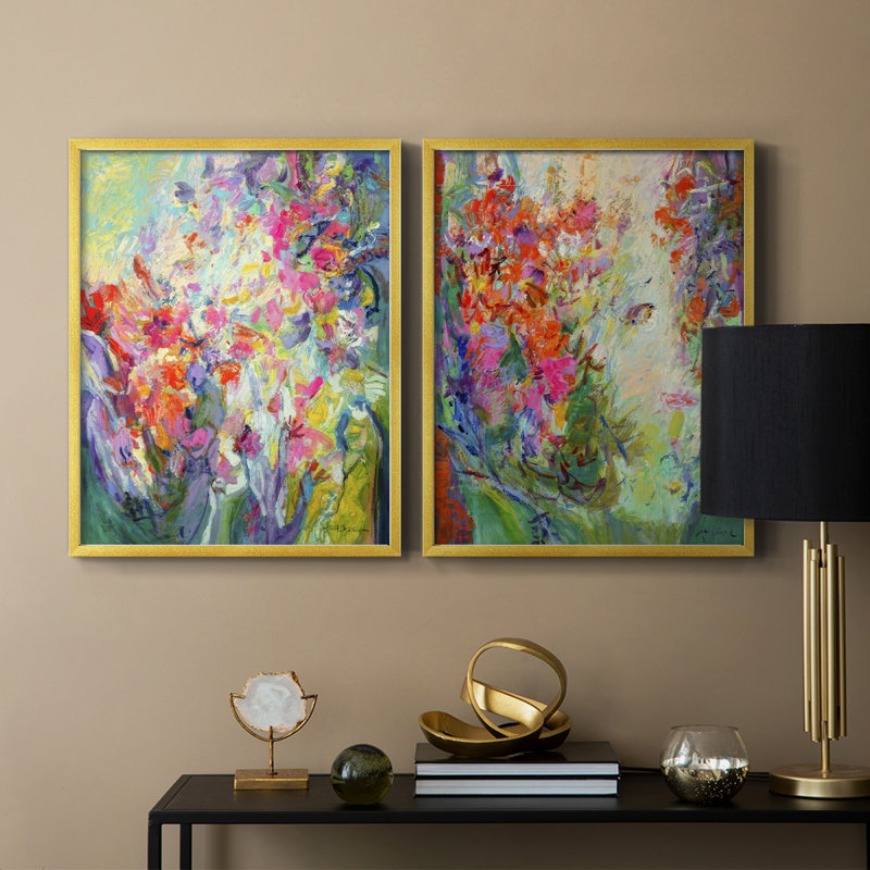 Impression encadrée «Bold Flourish I-Premium» - prête à être accrochée - aucun clou requis - aucun clou requis, Doré