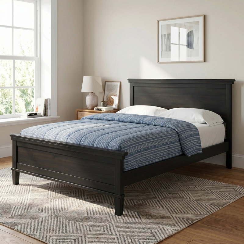 Base de lit plateforme classique en bois, grand lit, tête et pied de lit à panneau, aucun sommier requis, Queen