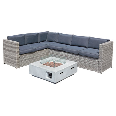 Acorn Rattan 6 Seat Corner Sofa Set with GRC Firepit in Dove Grey