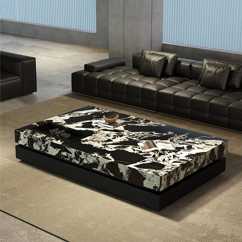 Table de bout en pierre de style italien, Noir / blanc