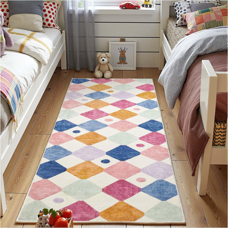 Colorful Diamond for Kids Washable Non-slip Rug Berries on Cream, Runner 2' x 6', Berries on Cream