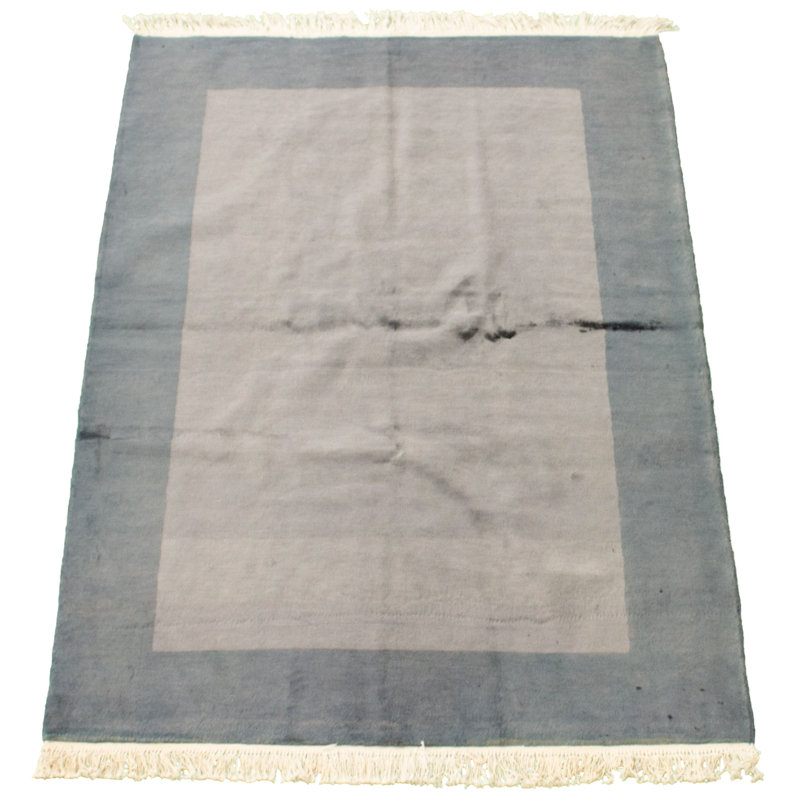 Tapis décoratif gris en laine de conception unique 4 pi x 5 pi 11 po noué à la main New Age