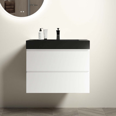 Modern Large Storage Wall Mounted Bathroom Vanity With One-Piece Sink Basin Without Drain And Faucet