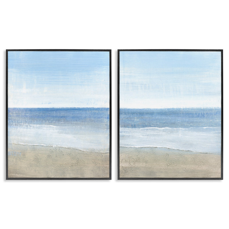 «Coastal Seafoam Beach Waves», ensemble de 2 giclées par Tim O'Toole, Giclée encadrée noir minuit, H 30 po x l 24 po