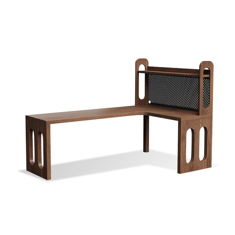 Bureau en fer massif en forme de L brun noyer + noir, H 61,02 po x l 70,87 po x P 47,24 po, Retour à droite