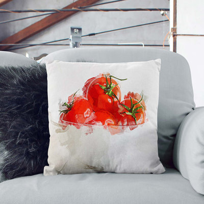 Bowl Of Red Tomatoes In Abstract Square Throw Cushion