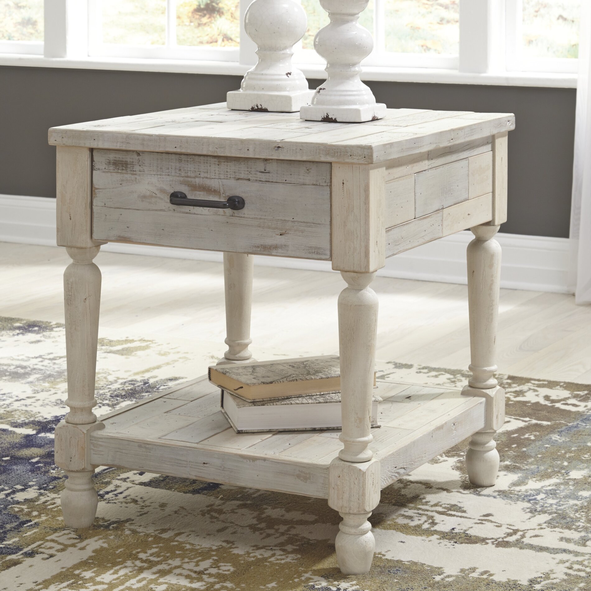 Distressed off hotsell white end tables