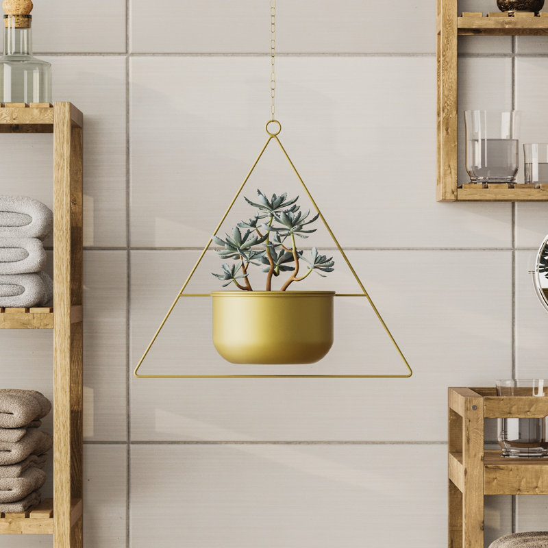 Élégant pot décoratif en métal, finition dorée, 13,8 x 15,7 x 6,7 pouces | Fabrication 100% métal, poids de 1,3 lb | Comprend un appareil de suspension, capacité maximale de 11 lb | Parfait pour la décoration intérieure et la présentation de plantes