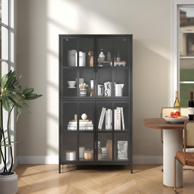 Double Glass Door Accent Cabinet - Adjustable Shelves, Legs, Cold Rolled Steel, by Ebern Designs