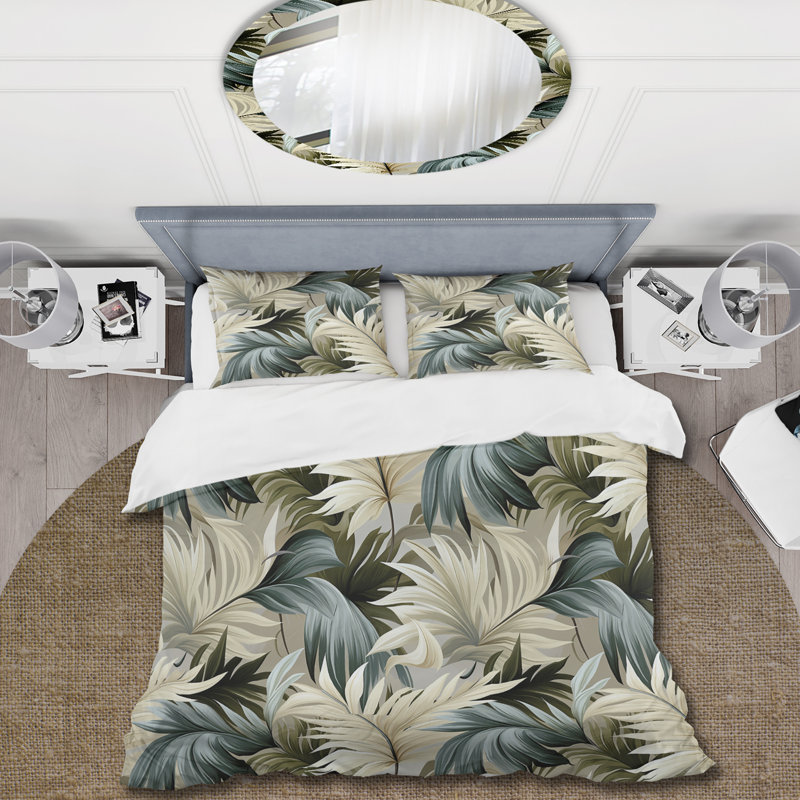 Neutral Oasis Tropical Pattern - Ensemble de housse de couette tropical, Housse de couette pour très grand lit et 2 très