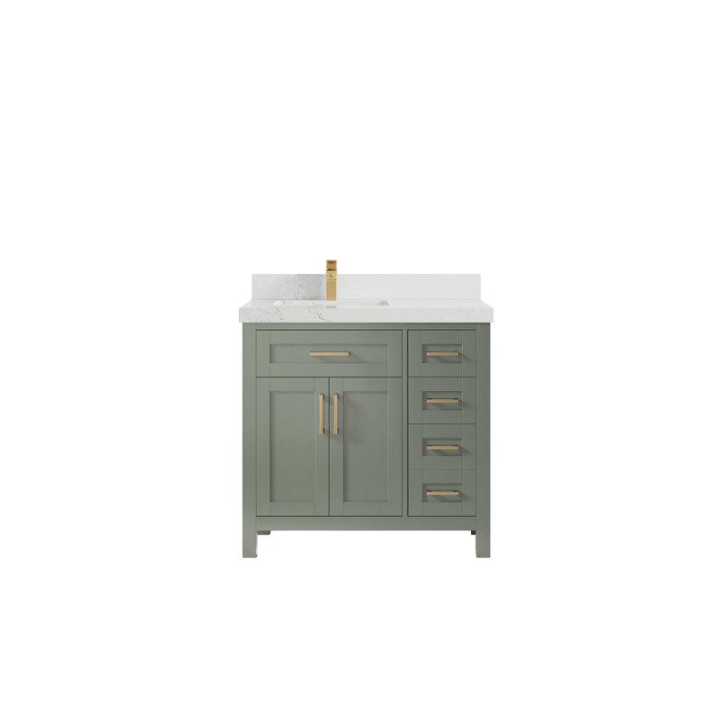 Cambridge 36 In. W X 22 In. D Left Offset Sink Bathroom Vanity In Evergreen With 2 In. Carrara Marble, Empira