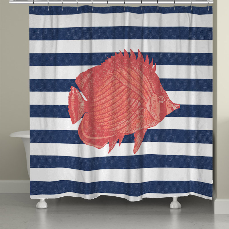 Rideau de douche simple à rayures de poisson