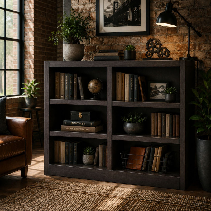 Bibliothèque double Backacre, (3 tablettes) H 36 po x l 48 po x P 10,63 po, Espresso