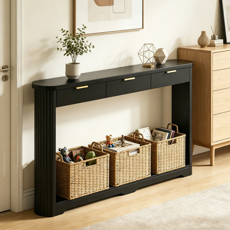 Intyre avec 3 tiroirs et tablette inférieure, Black