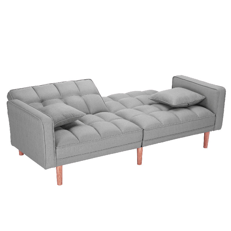 Canapé-lit simple à dossier capitonné Vikie, Polyester gris clair