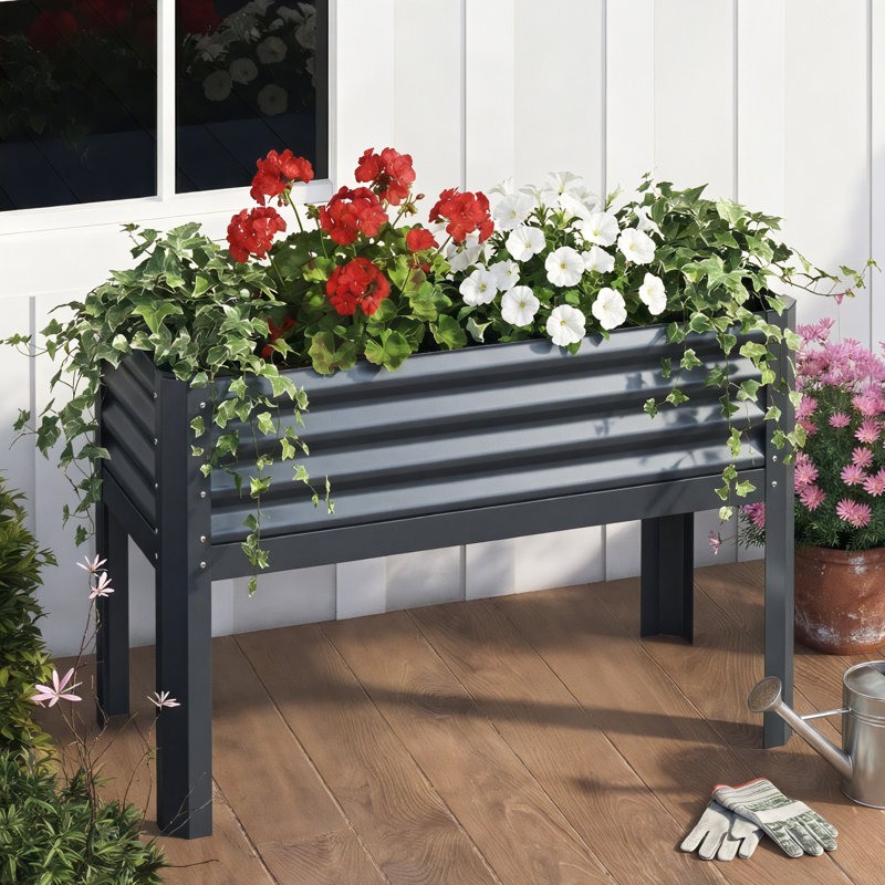 Lit de jardin surélevé avec pieds, pot de fleurs surélevé en métal galvanisé pour légumes et fleurs, Noir, Ensemble de 1