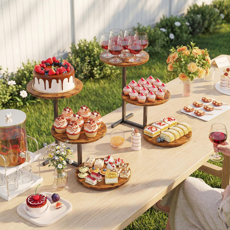 2 Pack 3 Tier Wooden Cupcake Stand, Tiered Tray Holds 50 Cupcakes, Dessert Table Display for Party, Afternoon Tea, Baby Shower, Wedding, Birthday