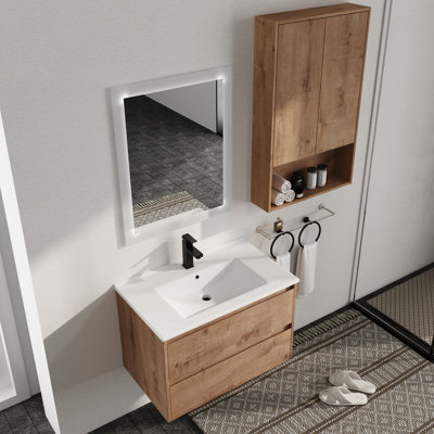 Ensemble de meuble-lavabo mural Carlysha avec plateau en céramique et tablette latérale de 24 pouces