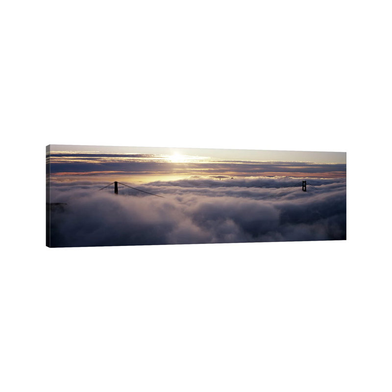 Suspension Bridge Covered With Fog Viewed From Hawk Hill, Golden Gate Bridge, San Francisco Bay, San Francisco, California, USA by Panoramic Images - Wrapped Canvas Panoramic Print