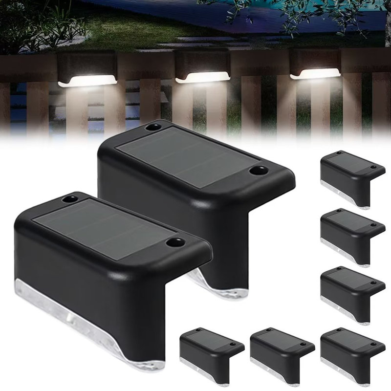 Solar Powered LED Deck Lights Outdoor Waterproof Step Lights for Fence Stairs Yard Pathway, Black/White