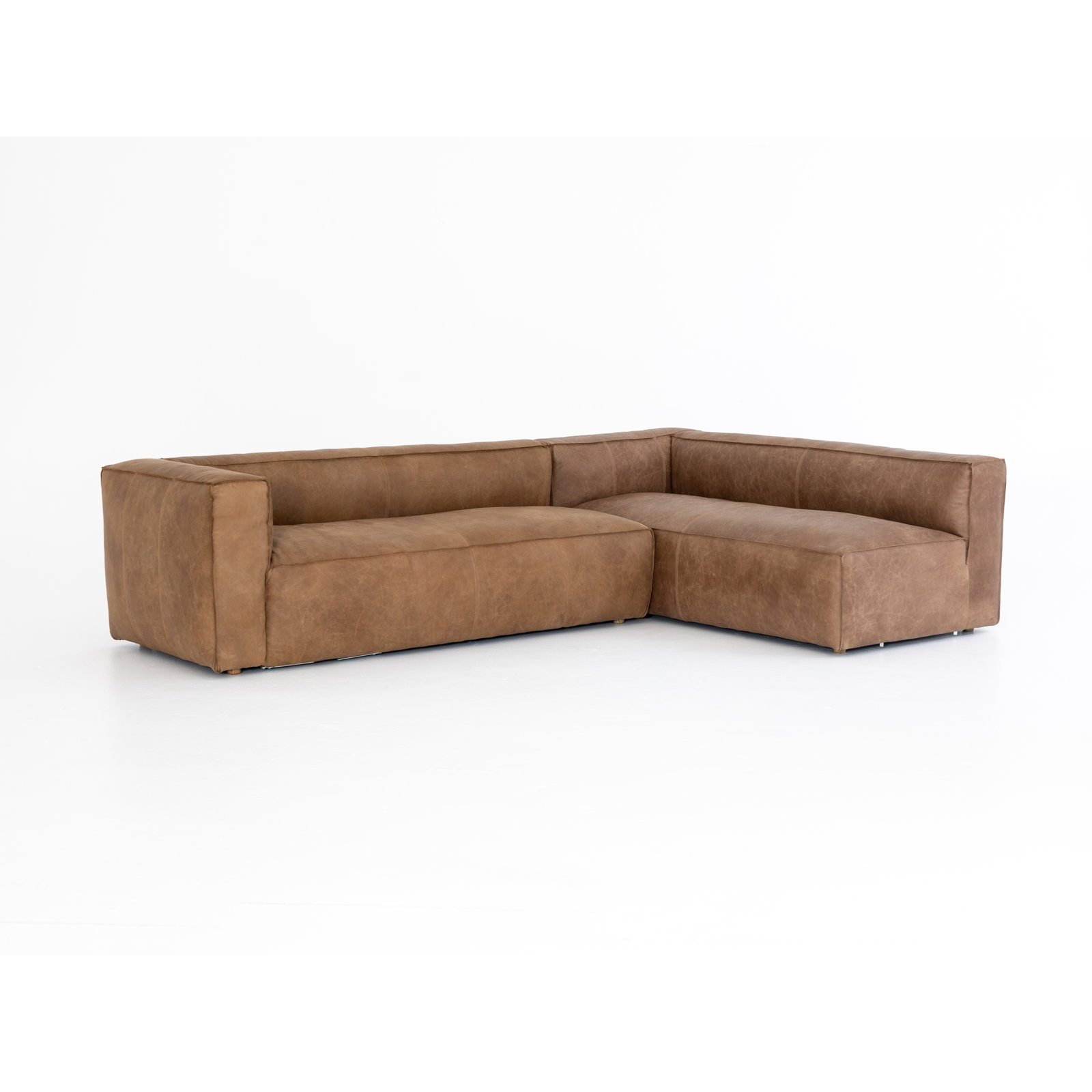 Strom Top Grain Leather Sofa and Chaise, Right Hand Facing, Natural Washed Sand Top Grain Leather