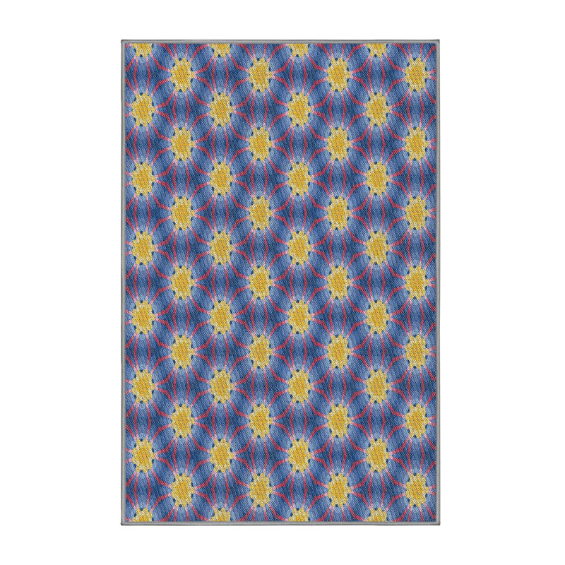 Tissé à la machine à partir de laine et de polyester rose/jaune Tapis décoratif, Rectangle 5 pi x 7 pi