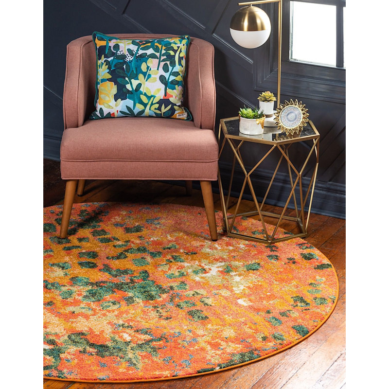 Tapis à motif géométrique coquelicot Meadow, Rond 8 pi