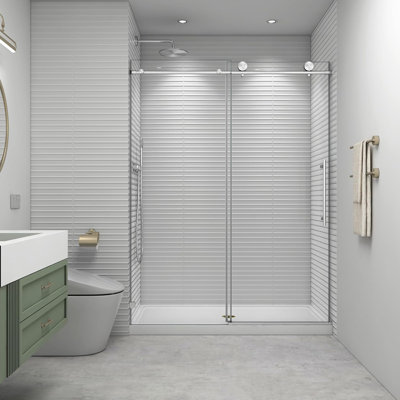 49"- 54" W X 76" H Soft Closing Sliding Frameless Black Shower Doors,water Repellent Shower Door,5/16" (8mm) Transparent Tempered Glass,brushed Nickel
