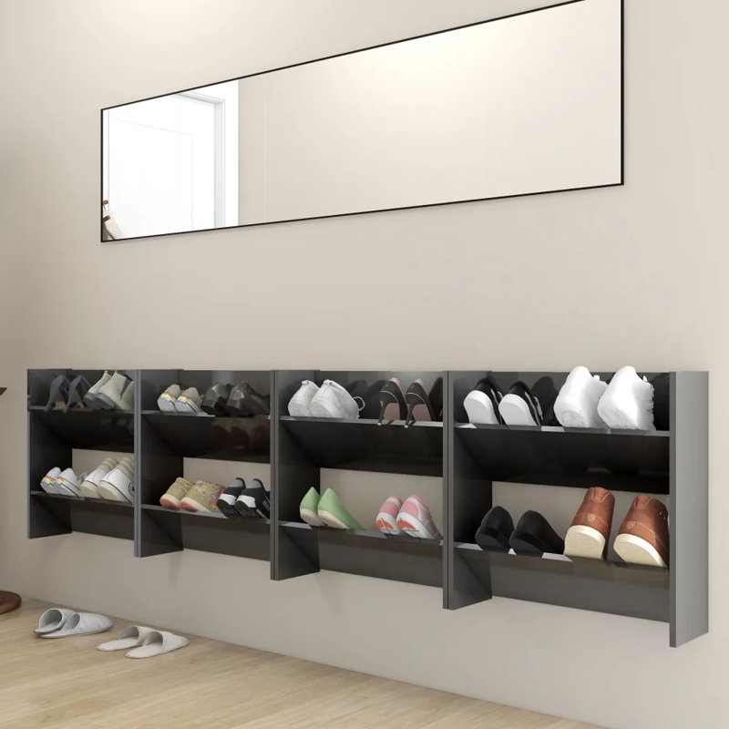 4 Pair Shoe Rack, High Gloss Grey