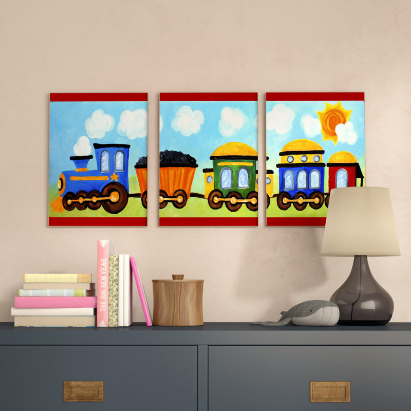 Ensemble de plaques murales 3 pièces Burkett Choo Choo Train In The Sun Triptych