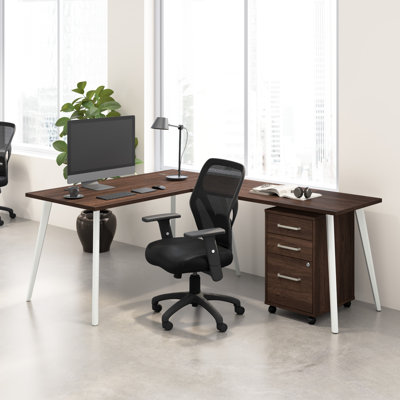 Bureau en forme de L Bush Business Furniture Vista de 72 W avec pieds évasés en métal et classeur mobile réversible