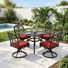 Ensemble repas 5 pièces en fonte d'aluminium avec trou pour parasol et chaises pivotantes
