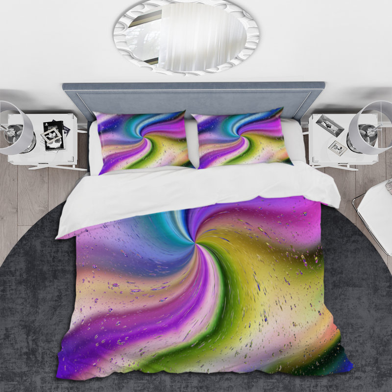 Mauve et bleu Spiral I - Ensemble de housse de couette moderne - Microfibre de polyester
