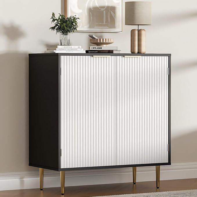 Buffet Sideboard Cabinet With 2 Doors, Modern Kitchen Cabinet With Golden Handles & Legs, Adjustable Shelf, Accent Coffee Bar Storage Sideboard For Kitchen, Living Room