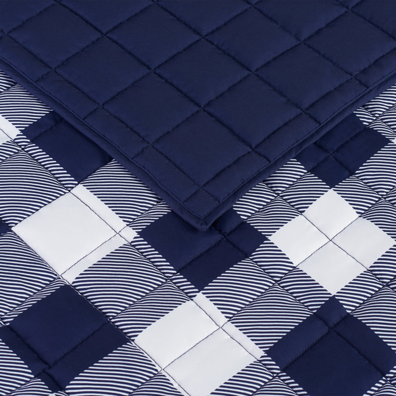 Microfiber Quilt Set, Twin Extra Long, Navy/White